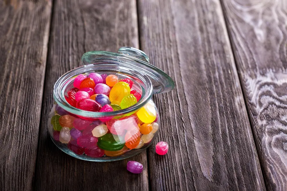 Jar of confectionery of the kind offered from the Sweet Shop counter at The Fat Duck